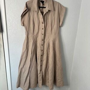 Donna‎ Karan New York Button-Front linen blend Short-Sleeve Midi Dress size 16
